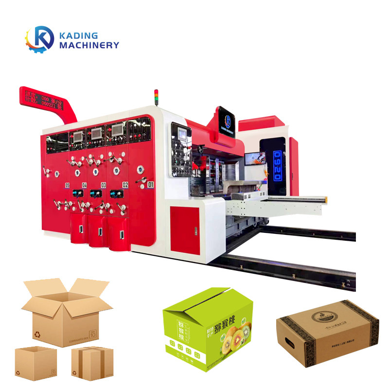 Machine d'impression de boîtes ondulées à alimentation de pointe avec découpe à matrices rotatives