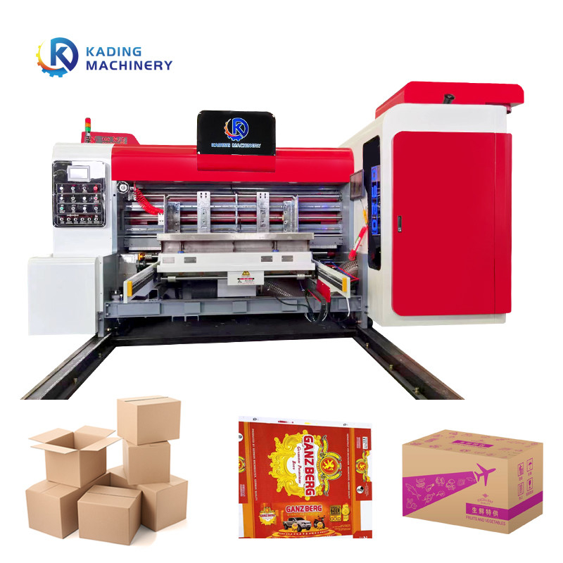 Machine d'impression de boîtes ondulées à alimentation de pointe avec découpe à matrices rotatives