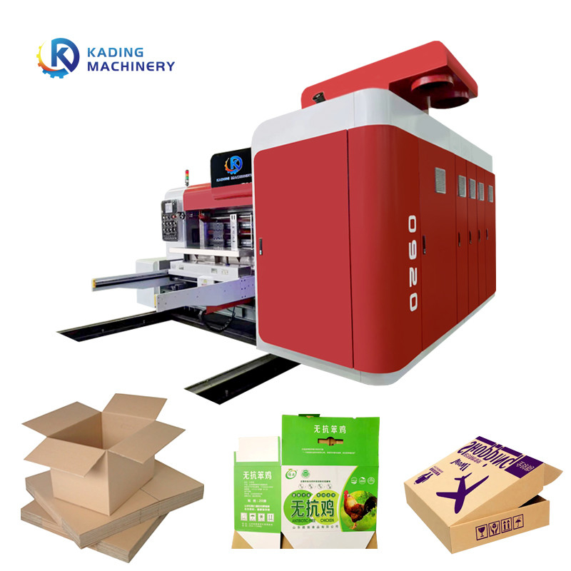 Machine d'impression de boîtes ondulées à alimentation de pointe avec découpe à matrices rotatives
